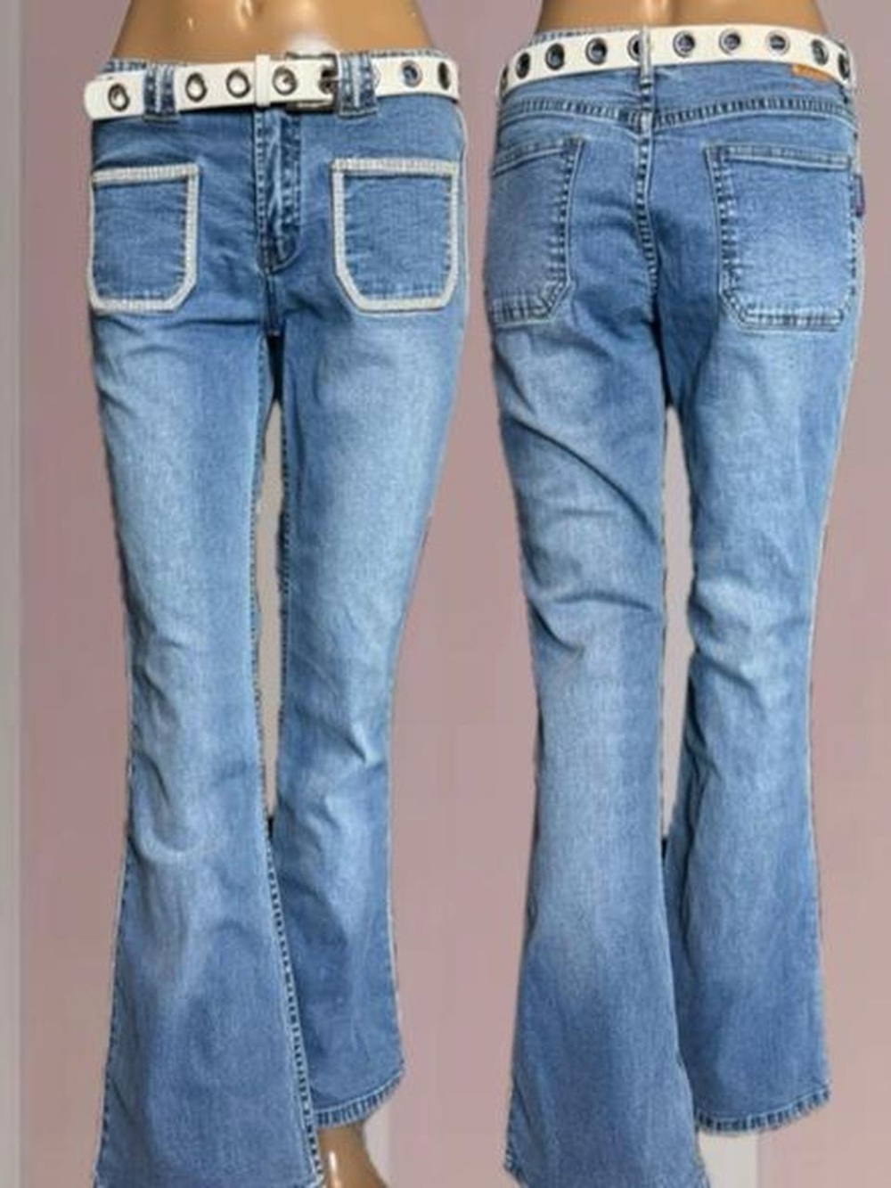 Y2K Belted Bedazzled Rhinestone Flare Jeans